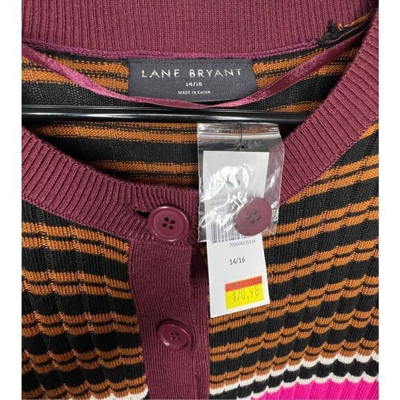 NWT Lane Bryant Colorful Striped Button Up Long Sleeve Cardigan - Picture 3 of 5